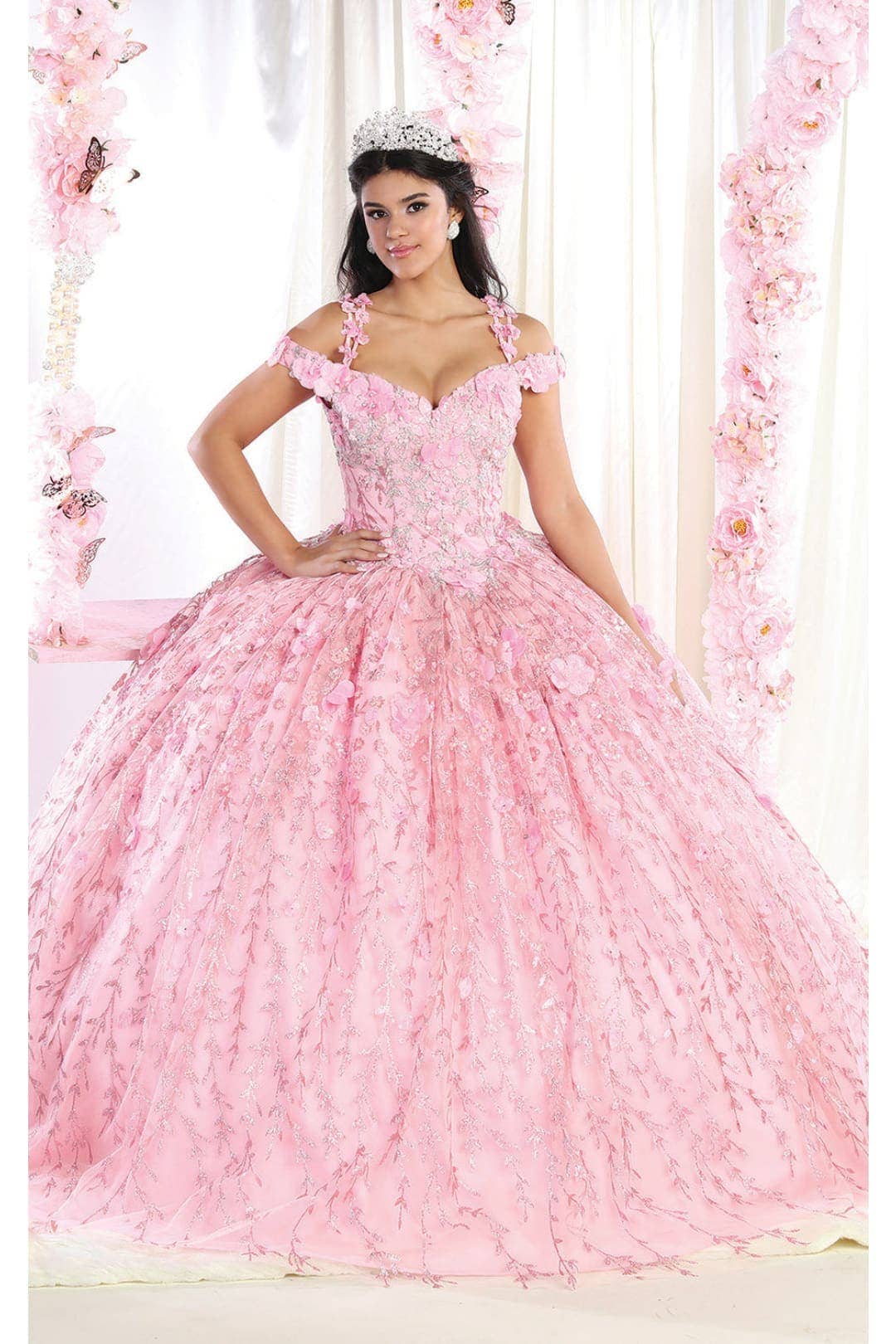 Stunning Glitter Corset Back Ball Gown with 3D Applique for Special Occasions