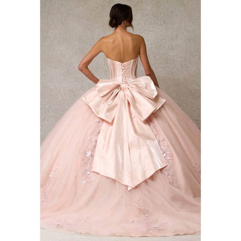 {Blush Pink Quinceañera Ball Gown | Sweetheart Corset & Sheer Bolero} - {} at {Linda Mariposa}