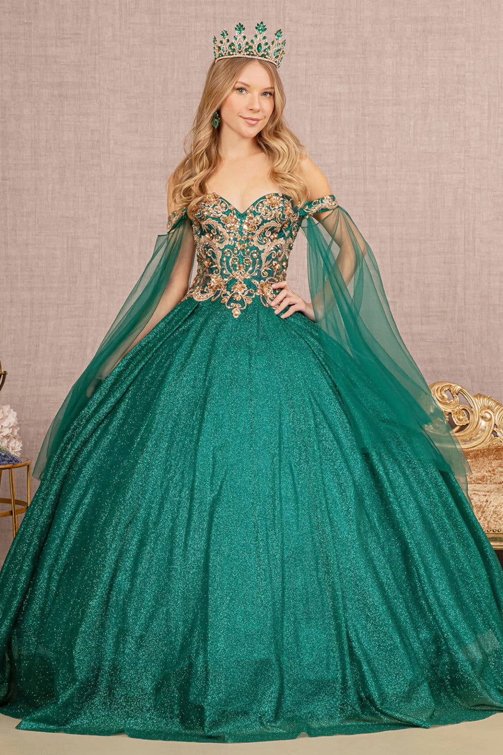 Elegant Emerald Green Detachable Mesh Ball Gown Quinceanera Dress