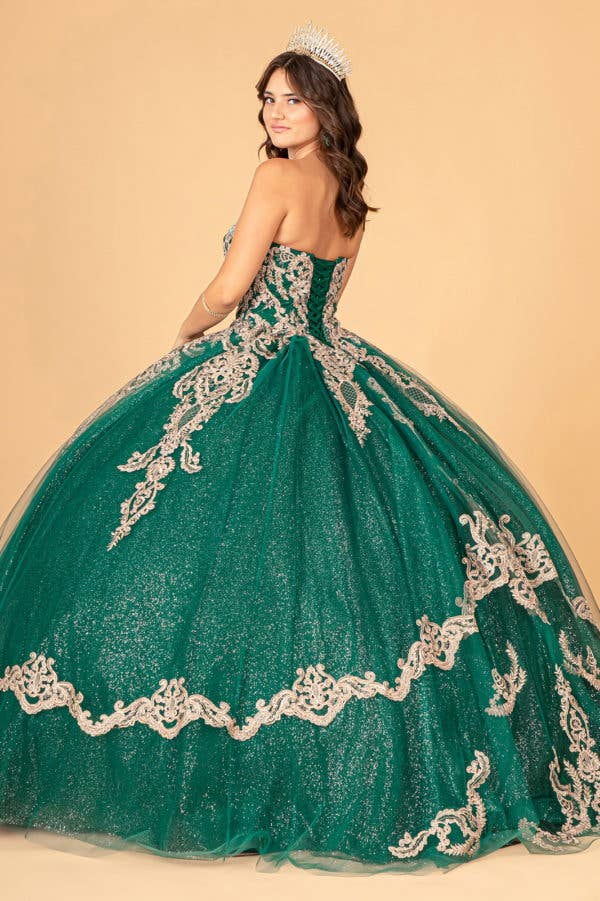 Elegant Glitter Jewel Embellished Quinceanera Ball Gown with Long Mesh Cape