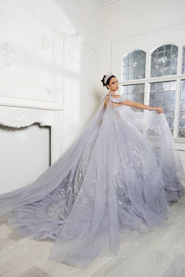 Stunning A-Line Quinceanera Ball Gown with Neckband Capelet & Glitter Sparkle