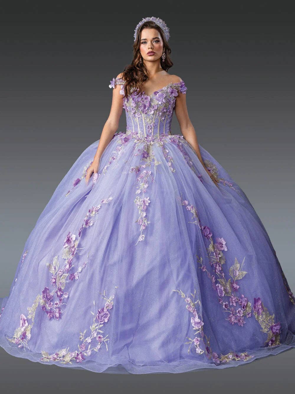 Enchanting Ball Gown with 3D Floral Appliques and Corset Bodice