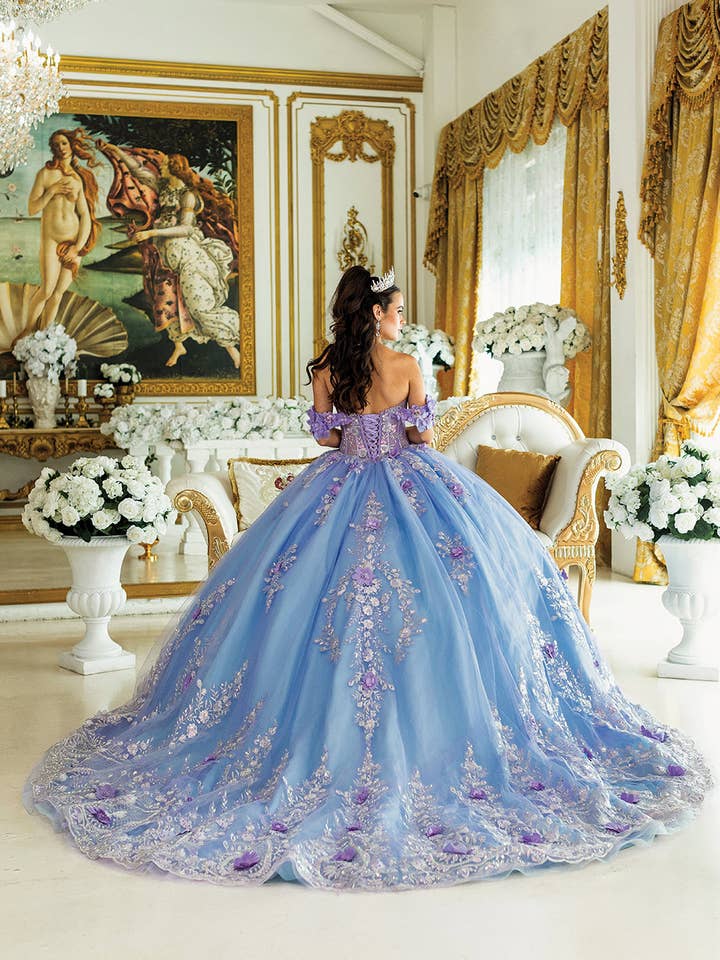Enchanting Off-Shoulder Floral Applique Ball Gown Dress for Quinceañera Celebrations