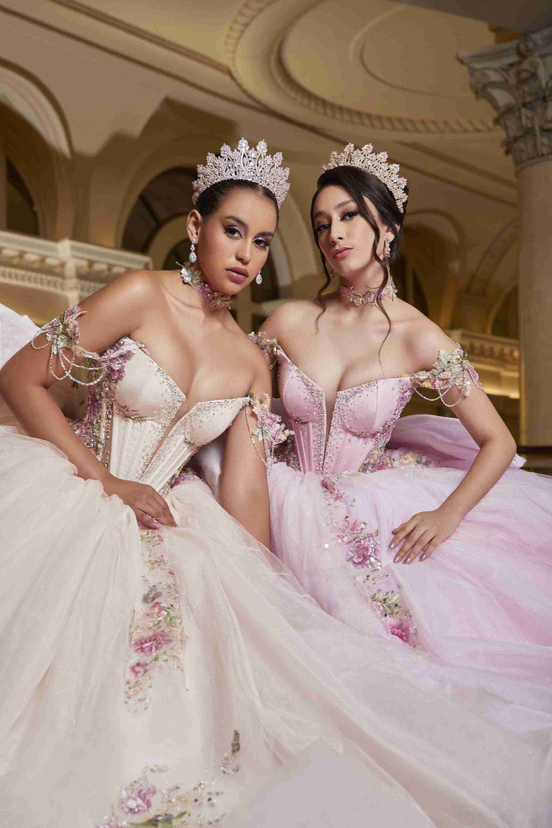 {Champagne Elegance Perfect Dress 15 Quinceañera Gown That Shines Softly} - {} at {Linda Mariposa}
