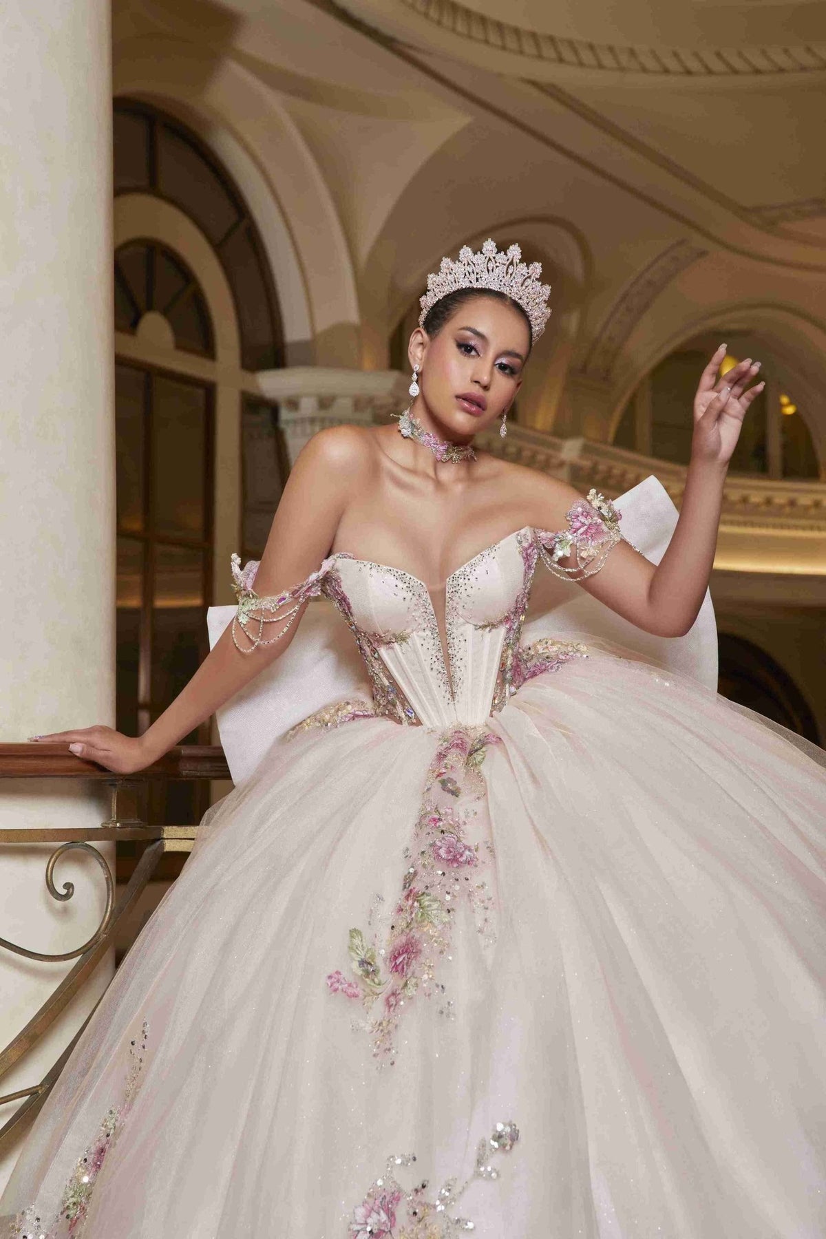 {Champagne Elegance Perfect Dress 15 Quinceañera Gown That Shines Softly} - {} at {Linda Mariposa}