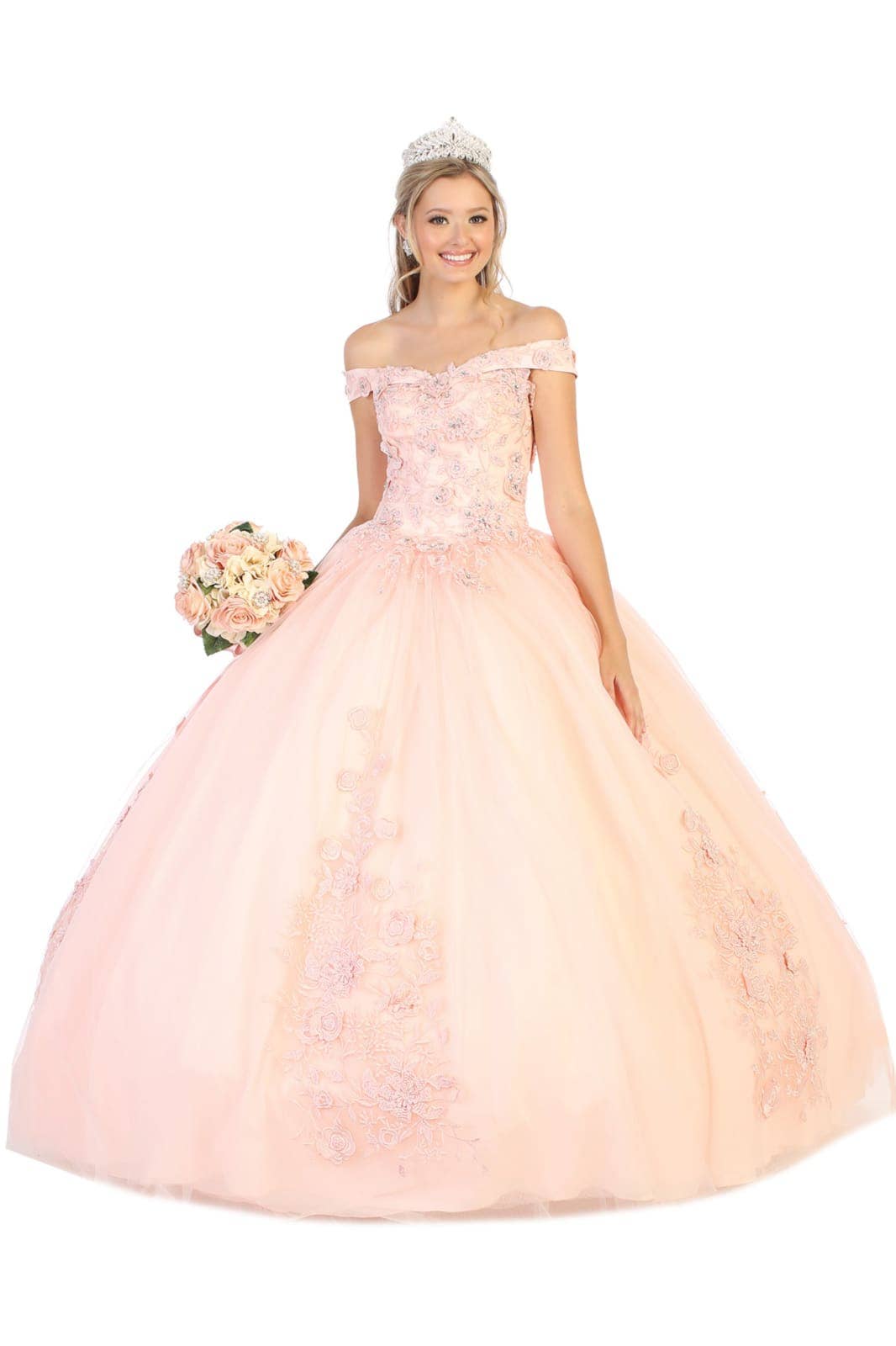 Elegant Off-Shoulder Floral Quinceanera Ball Gown with Corset Back Design