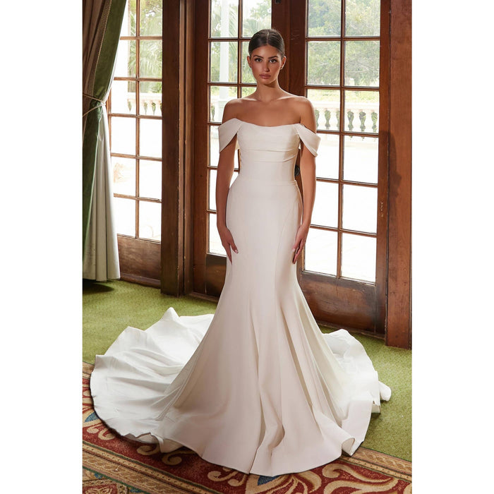 Elegant Straight Top Pleated Off-Shoulder Minimalist Wedding Gown JW1032