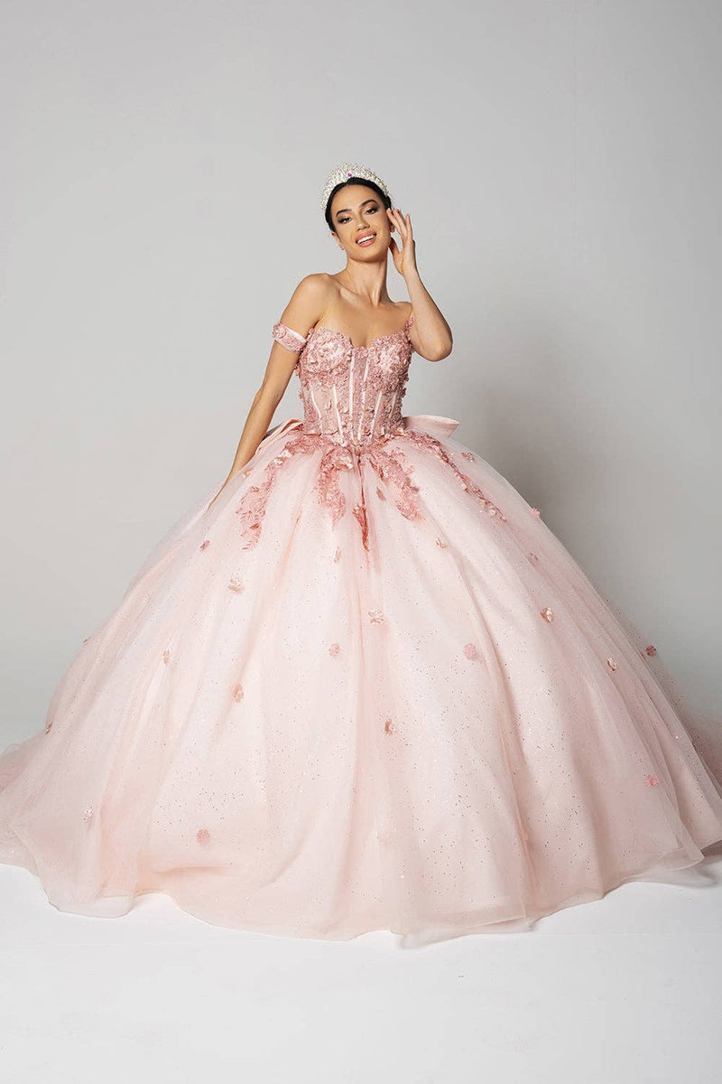 {Dazzling Sequin 3D Floral Off - Shoulder Tulle Ball Gown for Sweet 16 & Prom} - {} at {Linda Mariposa}