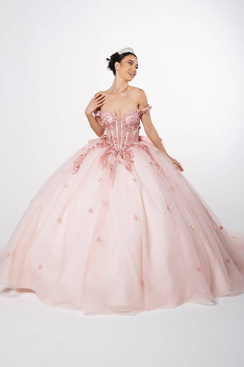 {Dazzling Sequin 3D Floral Off - Shoulder Tulle Ball Gown for Sweet 16 & Prom} - {} at {Linda Mariposa}