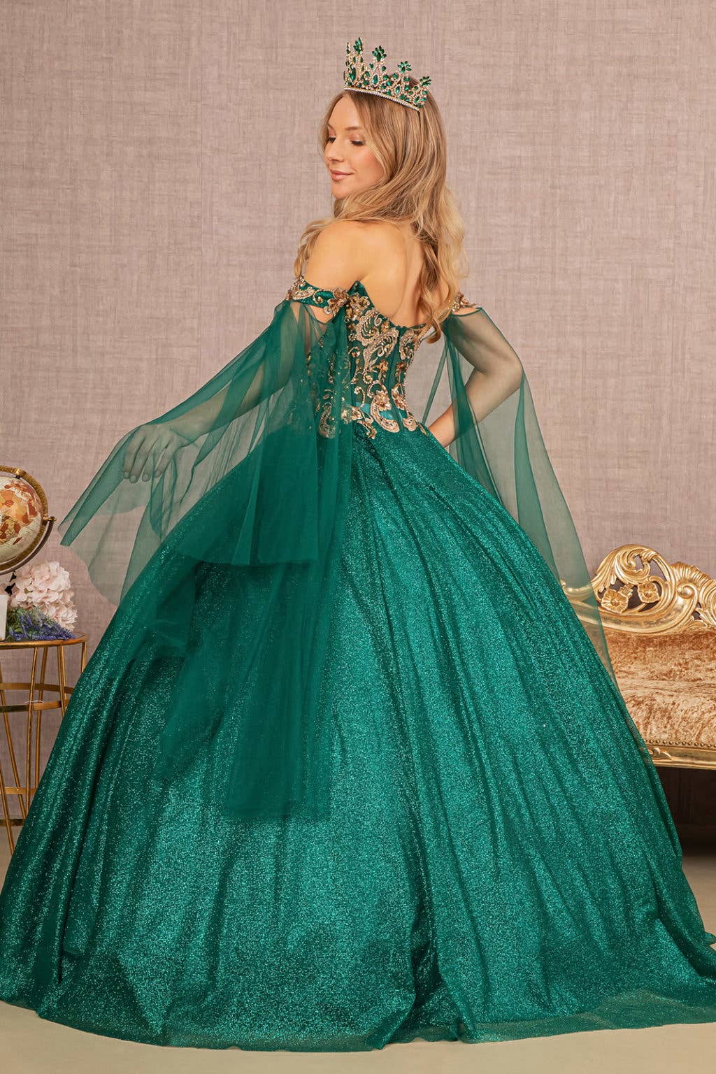 Elegant Emerald Green Detachable Mesh Ball Gown Quinceanera Dress