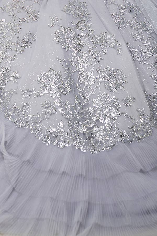 Stunning A-Line Quinceanera Ball Gown with Neckband Capelet & Glitter Sparkle