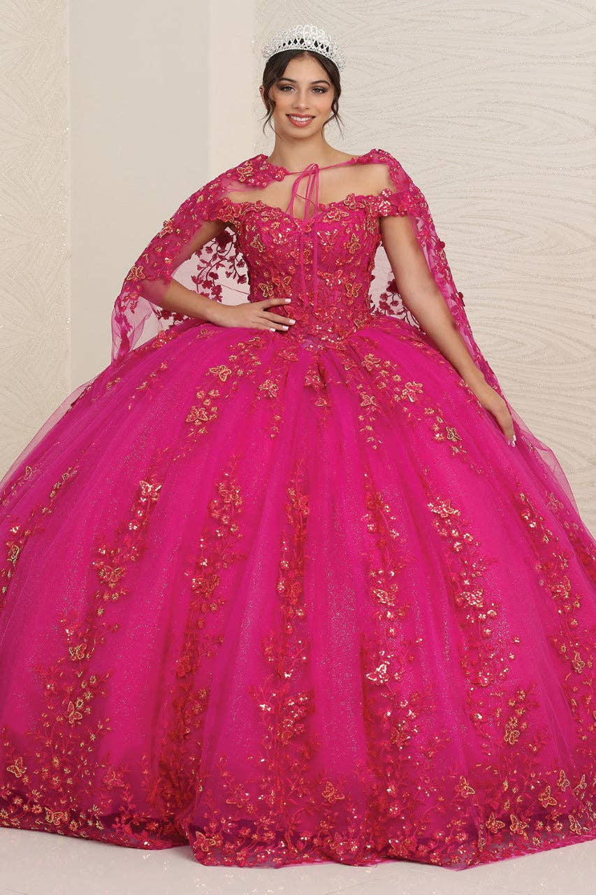 Elegant Off-Shoulder Butterfly Applique Prom Gown with Glitter Tulle Skirt