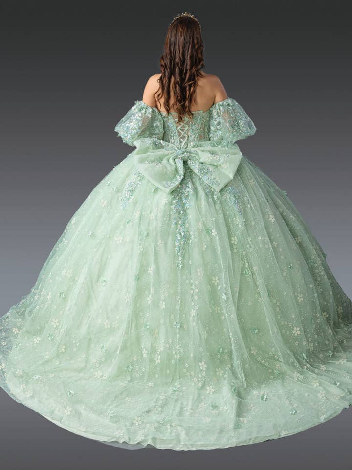 Enchanting Glitter Ball Gown with Detachable Sleeves for Quinceañera & Prom Nights