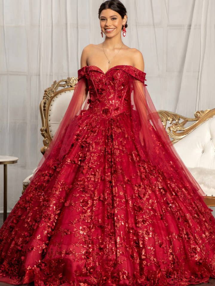 Elegant 3D Floral Applique Off-Shoulder Ball Gown