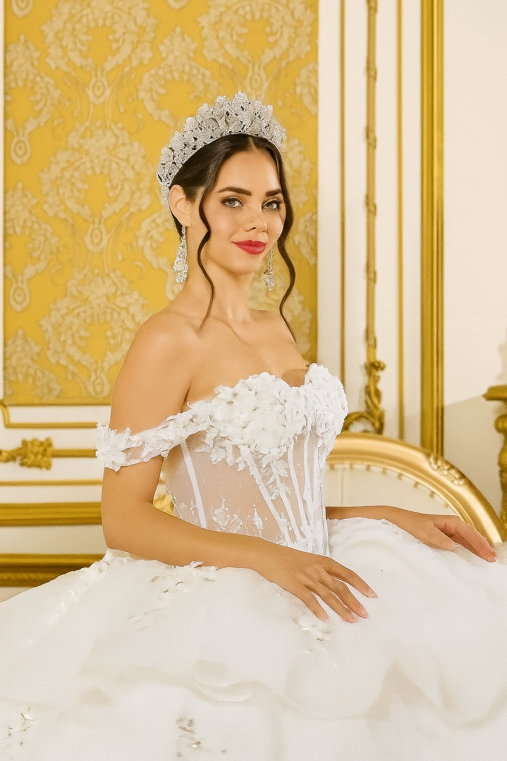 Eternal Bloom – Off-Shoulder Wedding Dress with Floral Corset & Lace Details