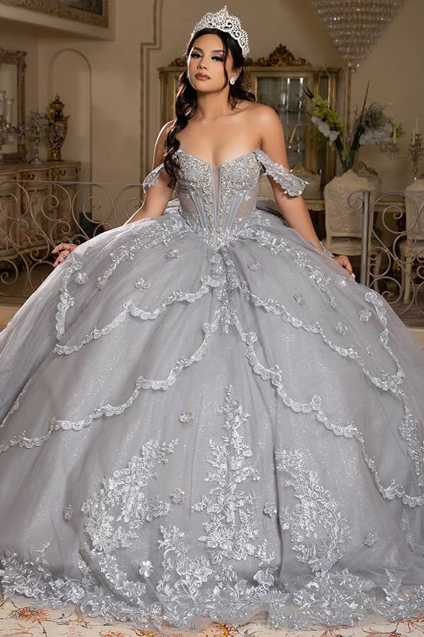 Glamorous Off-Shoulder Embellished Quinceanera Ball Gown - Sparkle & Elegance for Sweet Sixteen