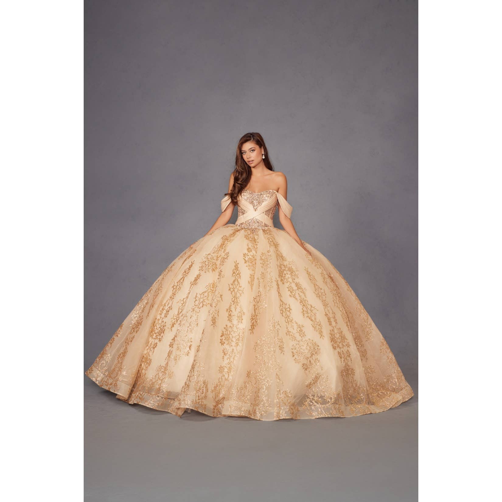 Exquisite Voluminous Embroidered Quinceañera Ball Gown with Off-Shoulder Sweetheart Neckline