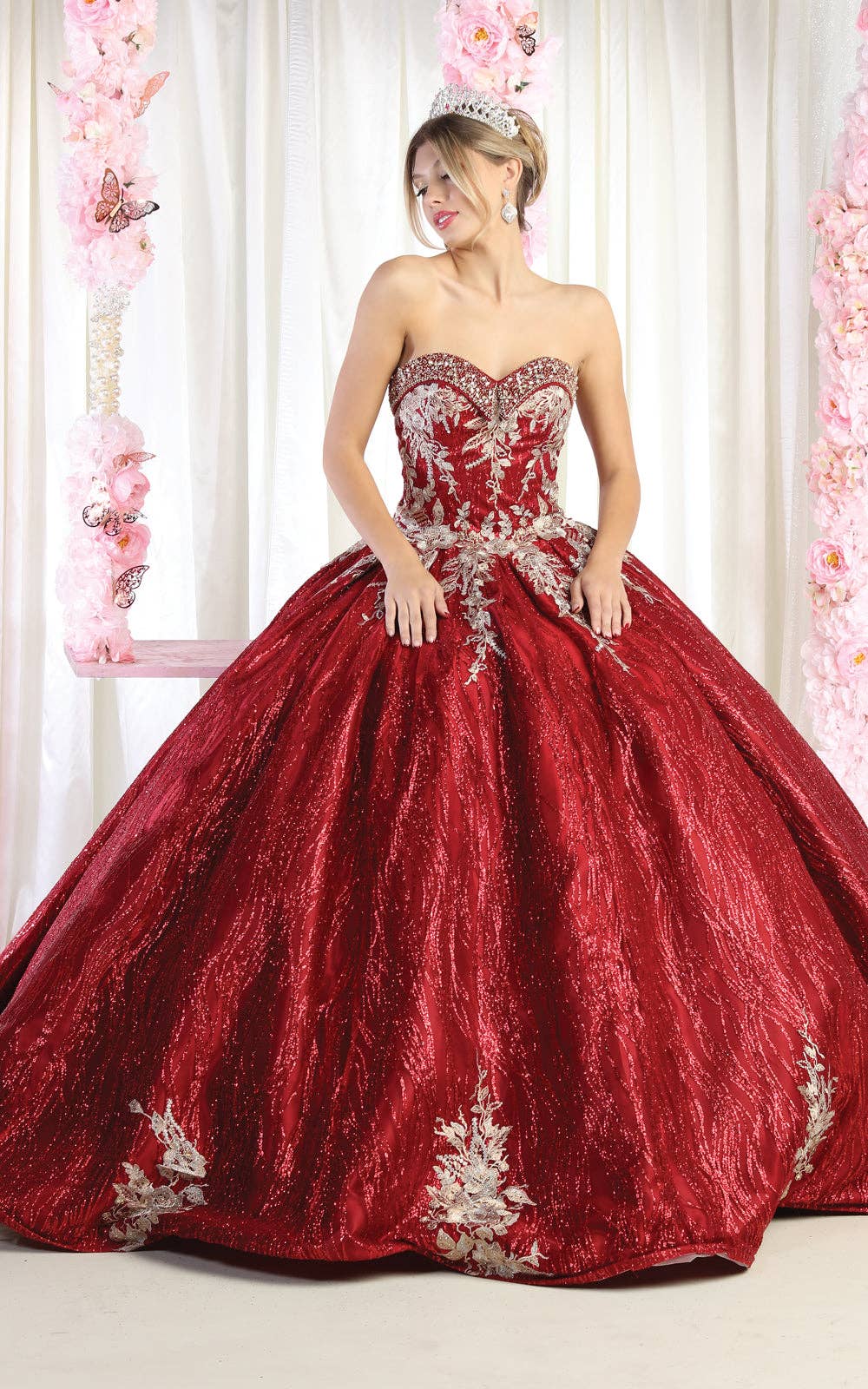 {Elegant Embroidered Strapless Corset Quinceanera Ball Gown for Prom} - {} at {Linda Mariposa}