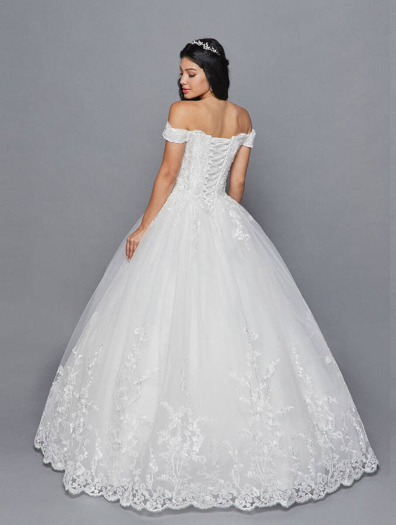 {Elegant Off Shoulder Bridal Gown with Embroidered Corset Lace - Up Back} - {} at {Linda Mariposa}
