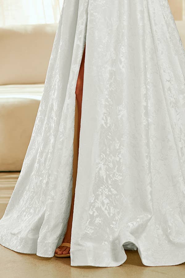{Elegant Strapless Sweetheart A - Line Jacquard Dress for Prom, Evening, Wedding} - {} at {Linda Mariposa}