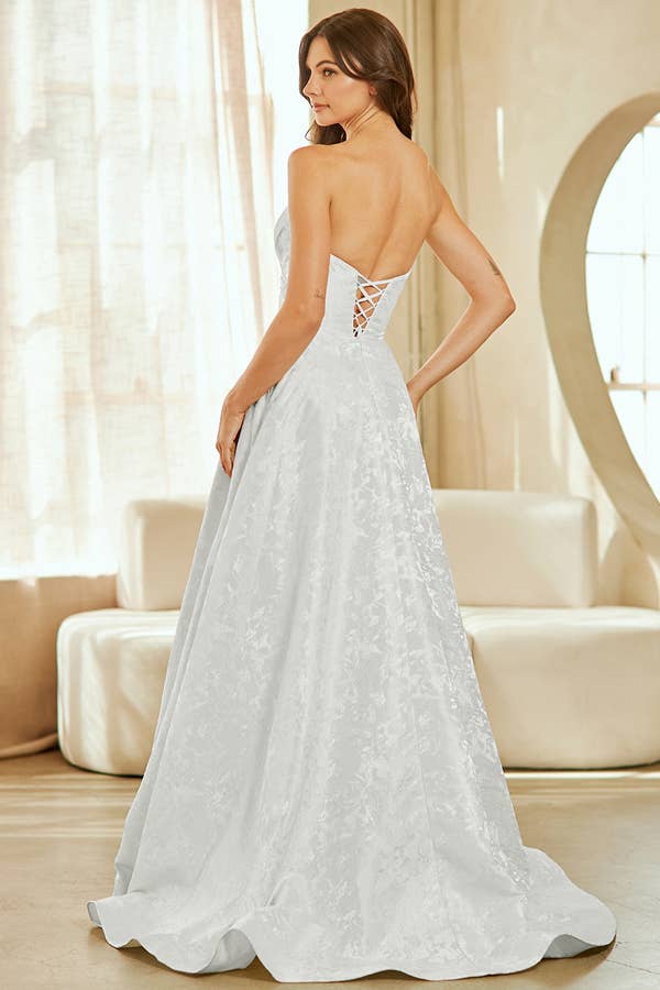 {Elegant Strapless Sweetheart A - Line Jacquard Dress for Prom, Evening, Wedding} - {} at {Linda Mariposa}