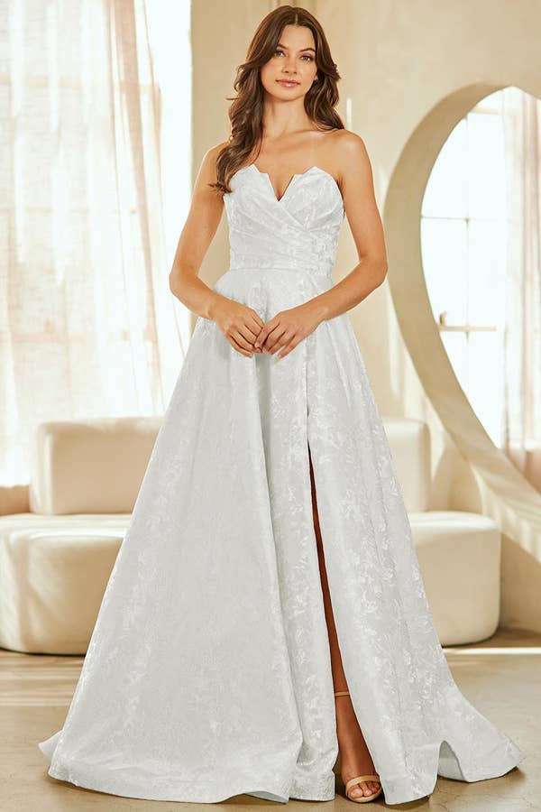 {Elegant Strapless Sweetheart A - Line Jacquard Dress for Prom, Evening, Wedding} - {} at {Linda Mariposa}