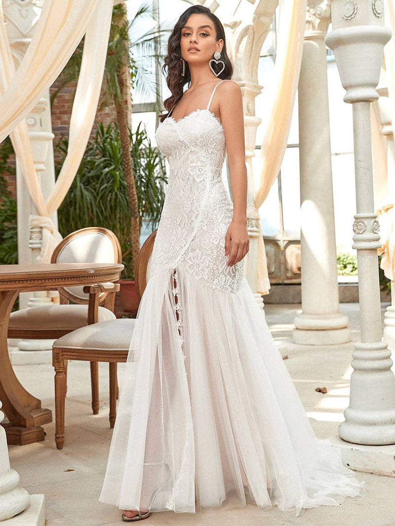 {Elegant Sweetheart Neck Sleeveless Fishtail Wedding Dress - Cream Bridal Gown} - {} at {Linda Mariposa}