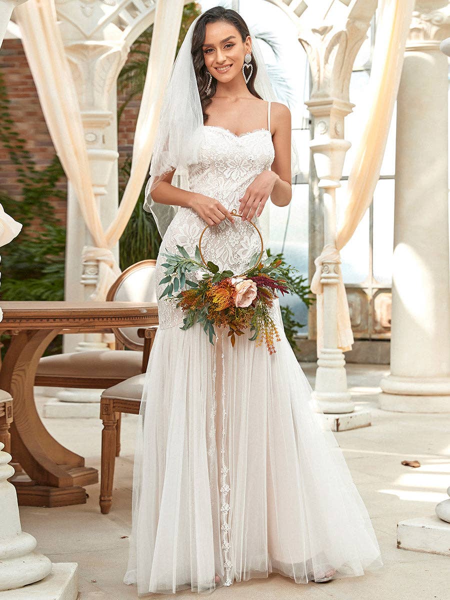 {Elegant Sweetheart Neck Sleeveless Fishtail Wedding Dress - Cream Bridal Gown} - {} at {Linda Mariposa}