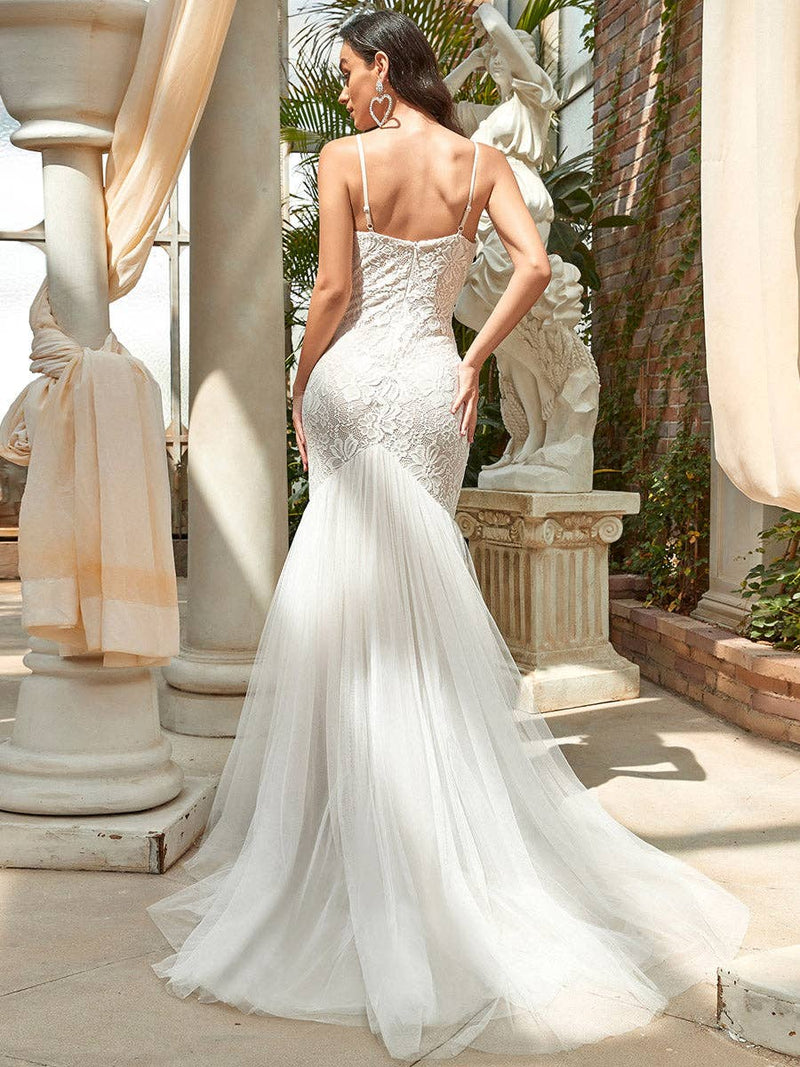 {Elegant Sweetheart Neck Sleeveless Fishtail Wedding Dress - Cream Bridal Gown} - {} at {Linda Mariposa}