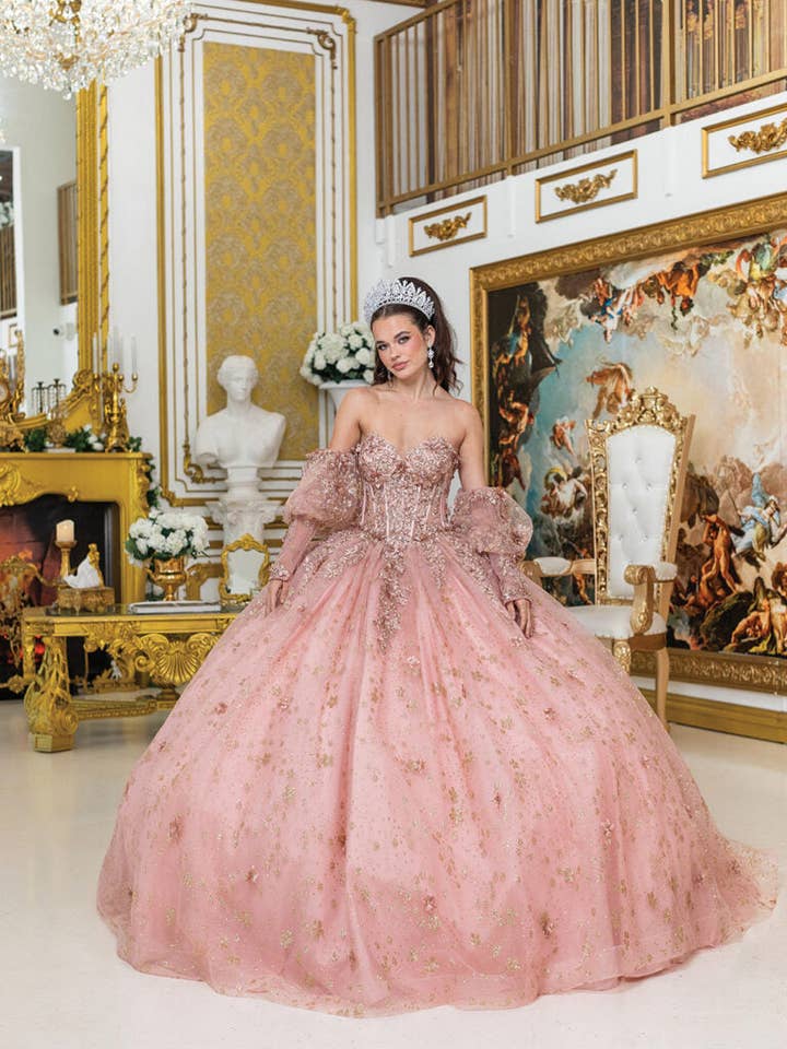 {Enchanting Glitter Ball Gown with Detachable Sleeves for Quinceañera & Prom Nights} - {} at {Linda Mariposa}