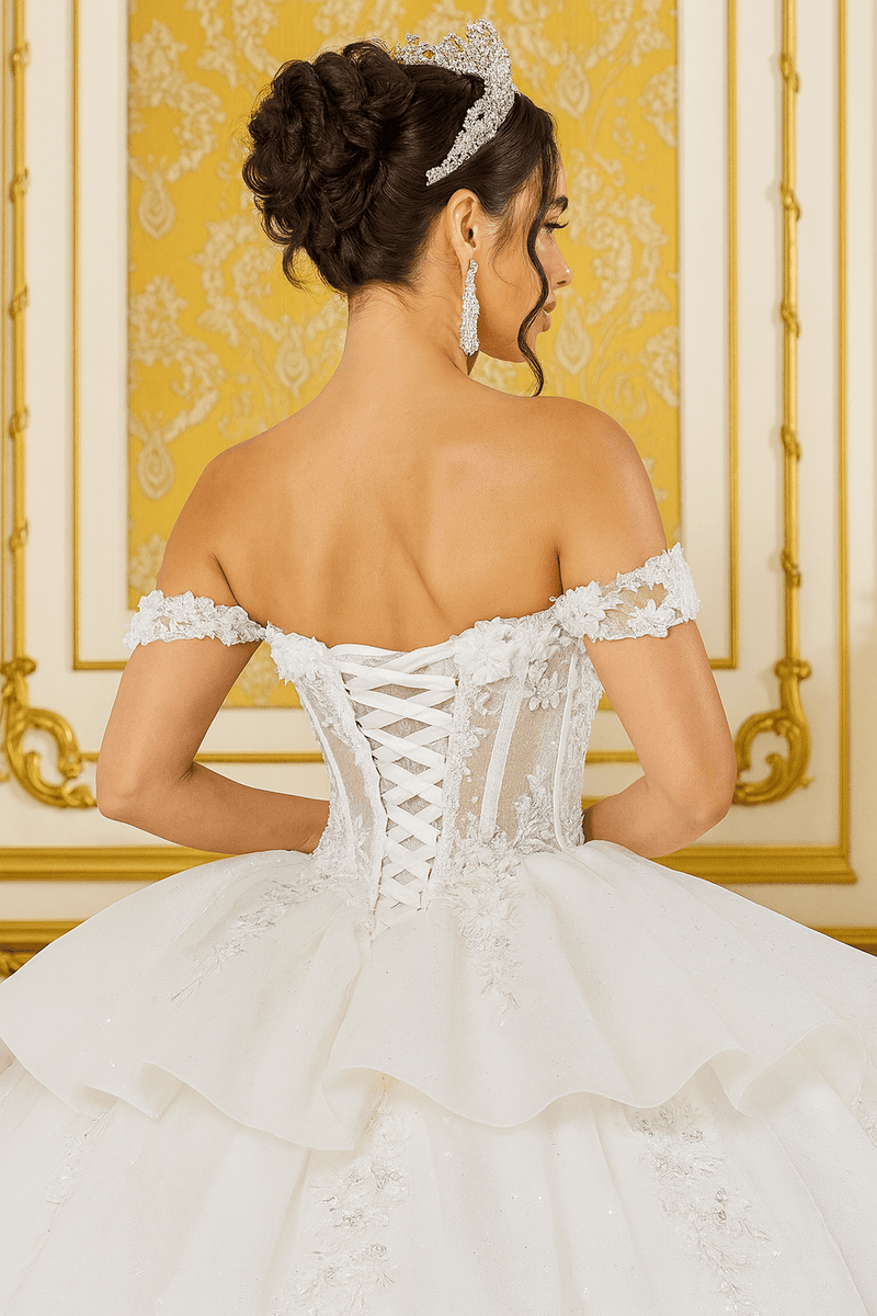 {Eternal Bloom – Off - Shoulder Wedding Dress with Floral Corset & Lace Details} - {} at {Linda Mariposa}