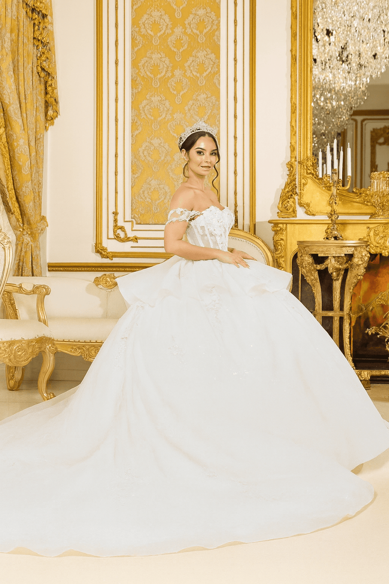 {Eternal Bloom – Off - Shoulder Wedding Dress with Floral Corset & Lace Details} - {} at {Linda Mariposa}