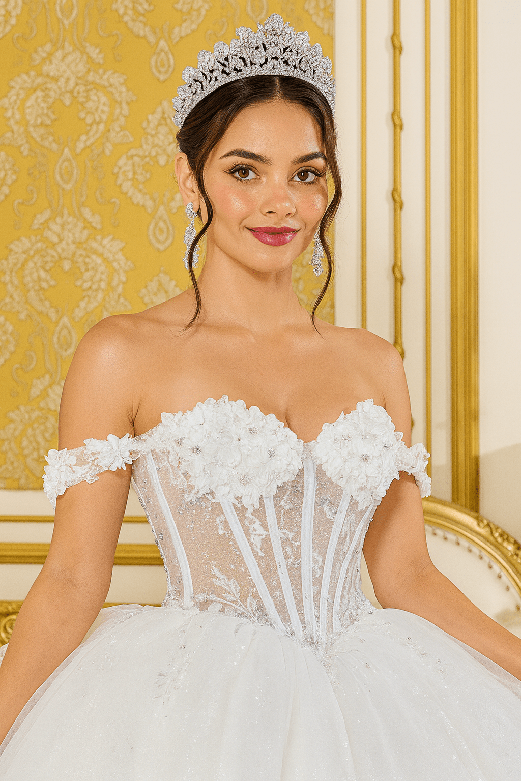 white christmas dresses Eternal Bloom – Off-Shoulder Wedding Dress with Floral Corset & Lace Details S