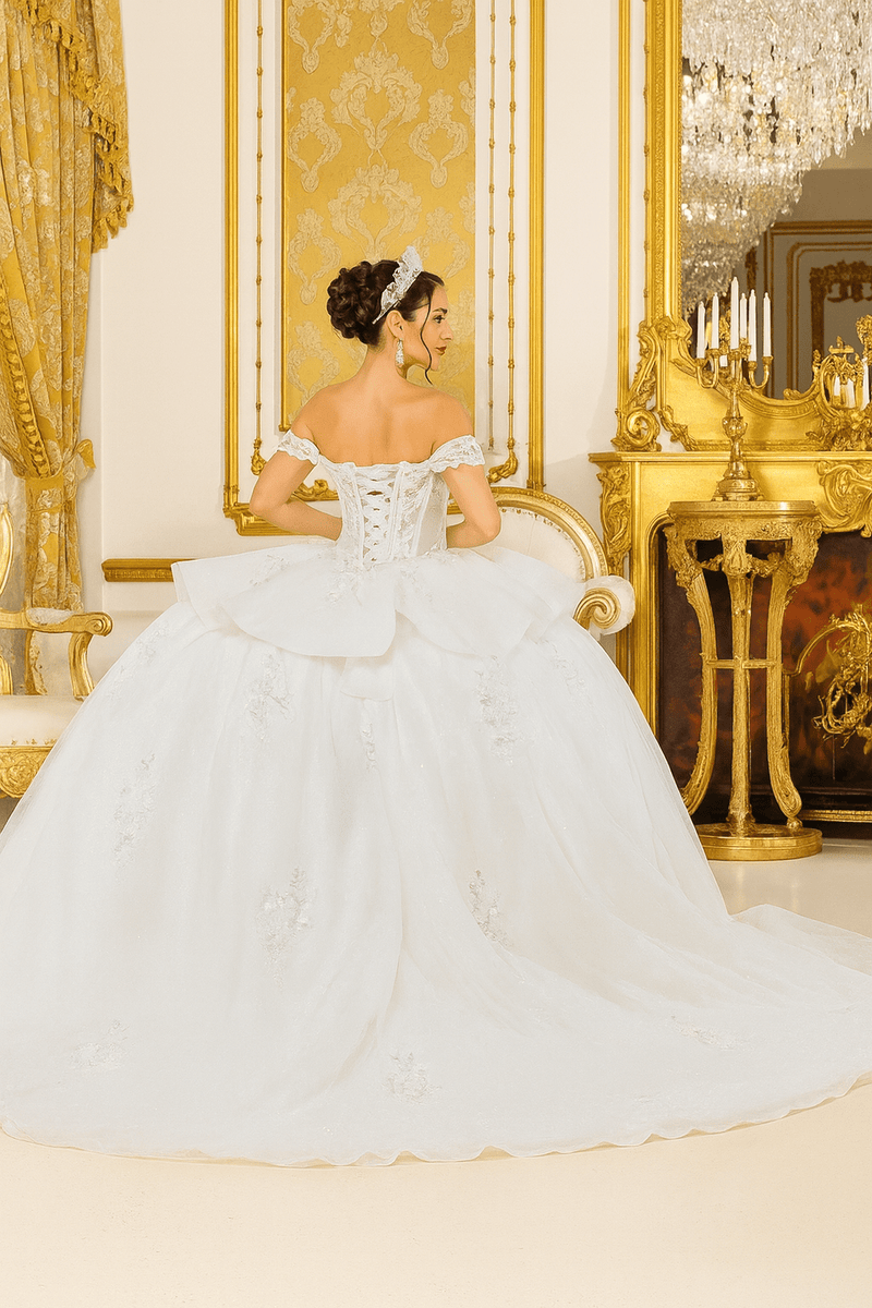 {Eternal Bloom – Off - Shoulder Wedding Dress with Floral Corset & Lace Details} - {} at {Linda Mariposa}
