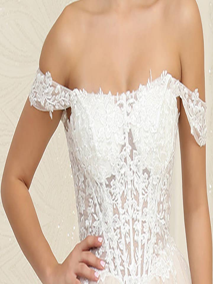 {Exquisite Ivory Nude Floral Bridal Ball Gown with Lace - Up Basque Waist} - {} at {Linda Mariposa}