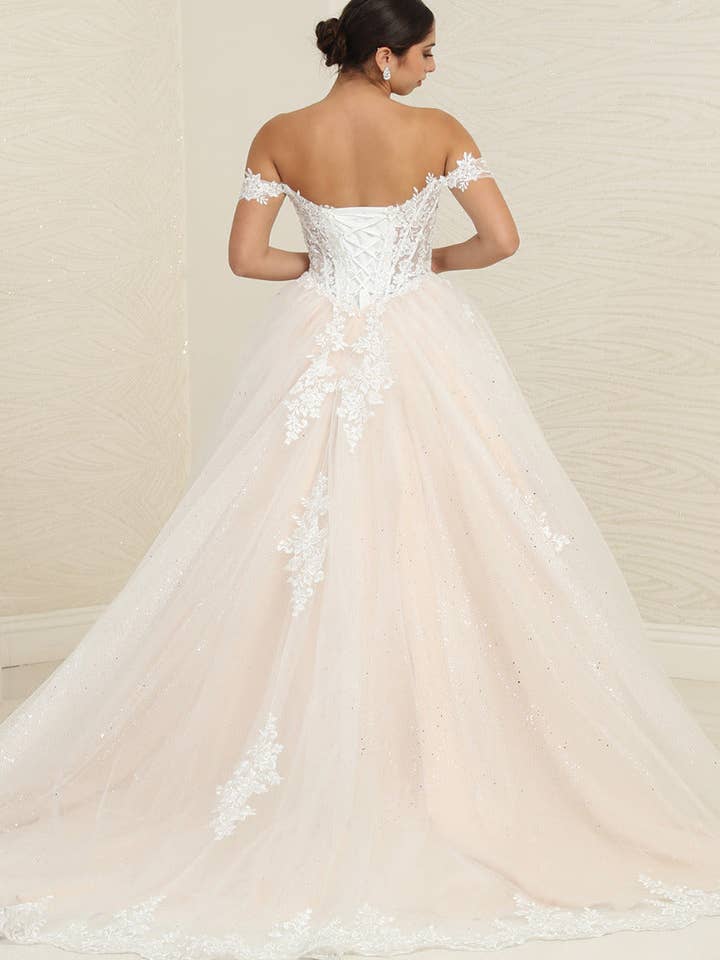 {Exquisite Ivory Nude Floral Bridal Ball Gown with Lace - Up Basque Waist} - {} at {Linda Mariposa}