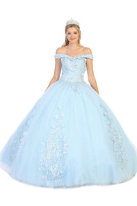 Elegant Off-Shoulder Floral Quinceanera Ball Gown with Corset Back Design