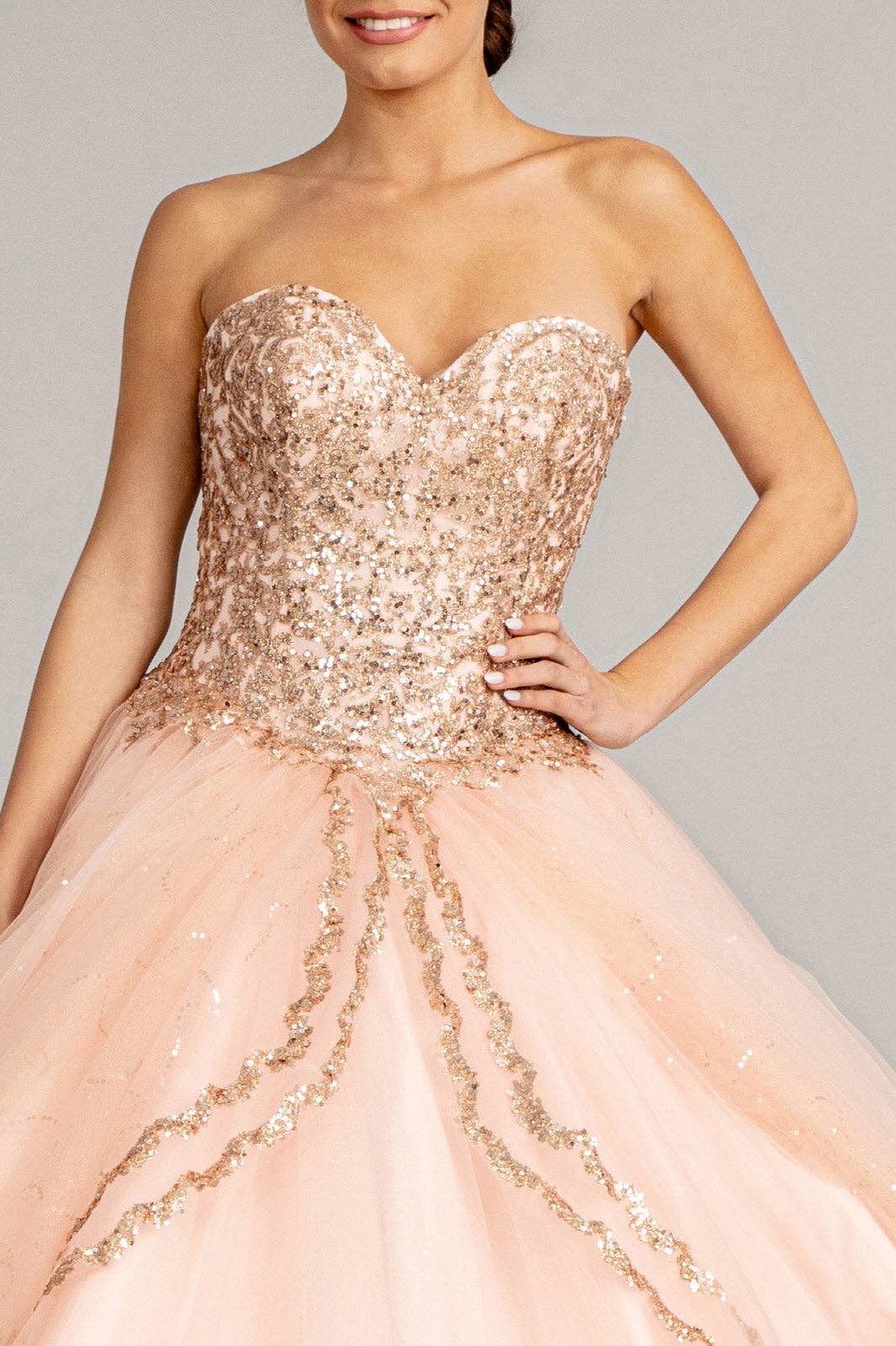 Elegant Strapless Quinceanera Ball Gown: Sequin Glitter Sweetheart Corset Back Dress