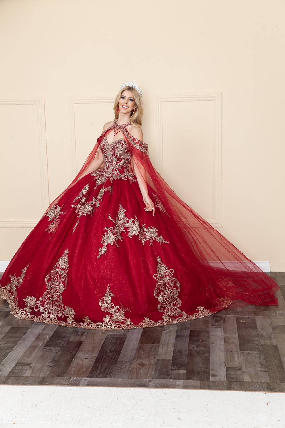 Elegant Princess Vanessa Ball Gown with Glitter Tulle and Gold Embroidery
