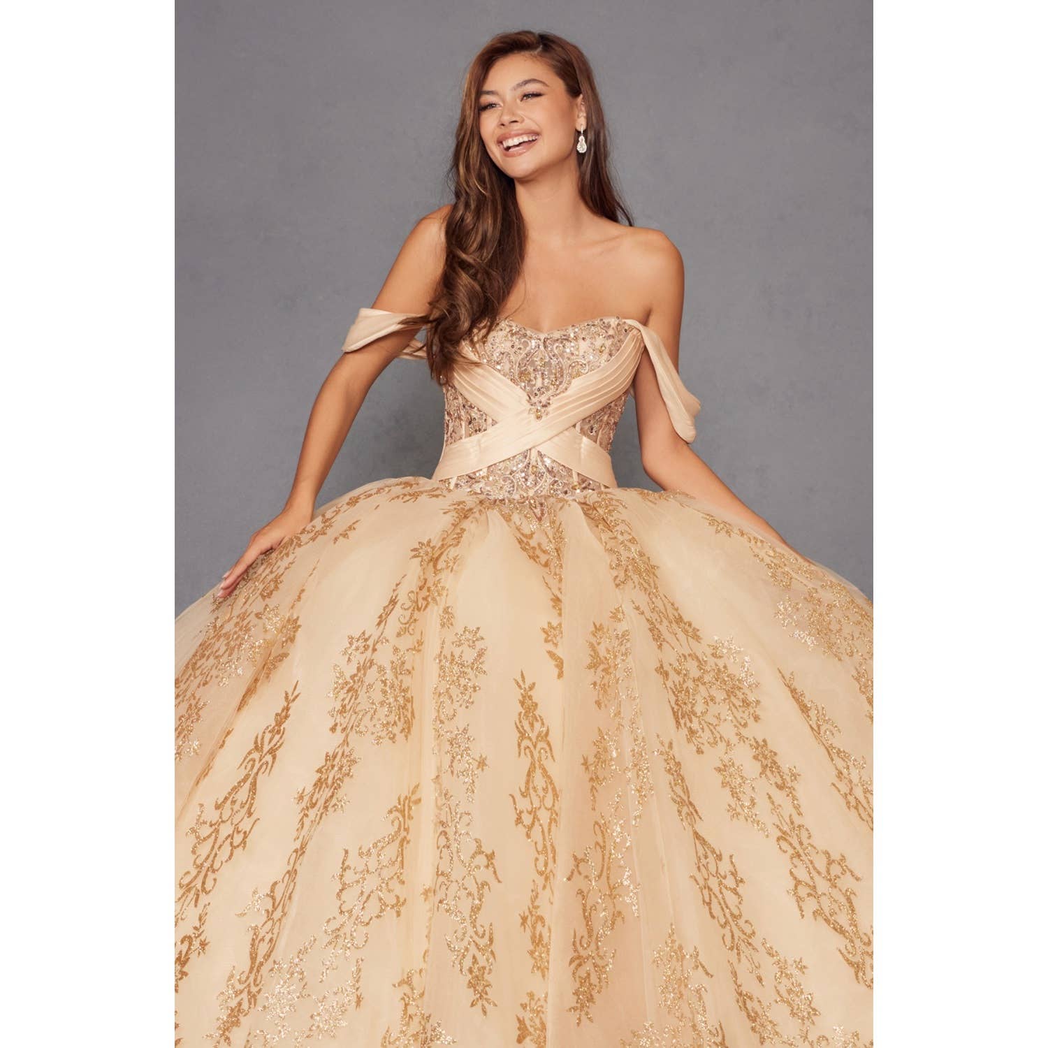 Exquisite Voluminous Embroidered Quinceañera Ball Gown with Off-Shoulder Sweetheart Neckline