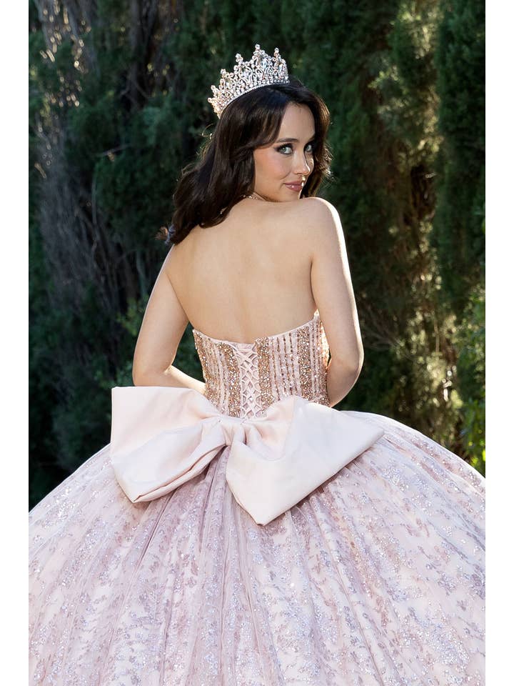 Glamorous Glass Beaded Glitter Tulle Quinceañera Dress with Detachable Sleeves