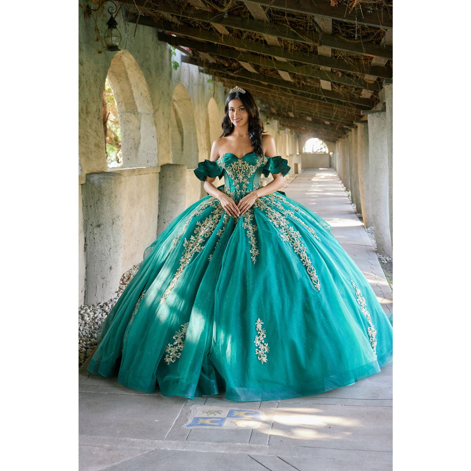 green emerald velvet dress Green Gold Quinceañera Dress Green/Gold / 0