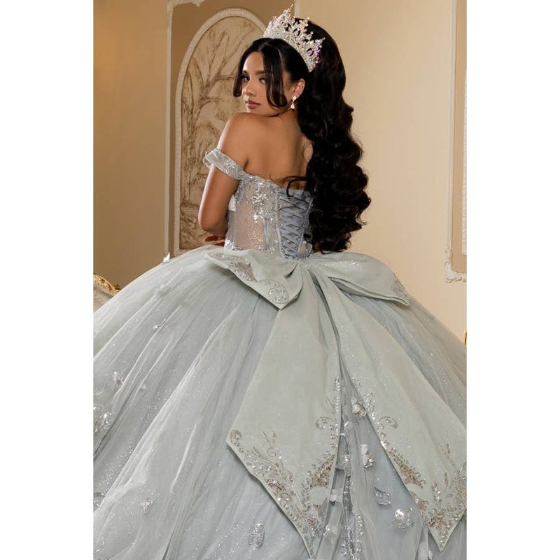 {Ice Blue Quinceañera Ball Gown | Tiered Ruffle Skirt & Beaded Corset} - {} at {Linda Mariposa}