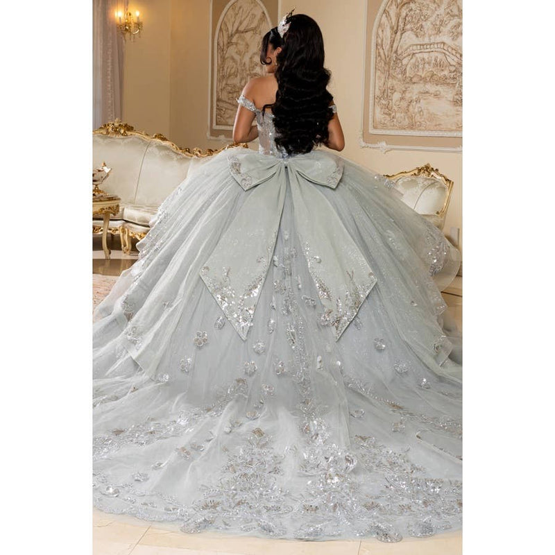 {Ice Blue Quinceañera Ball Gown | Tiered Ruffle Skirt & Beaded Corset} - {} at {Linda Mariposa}