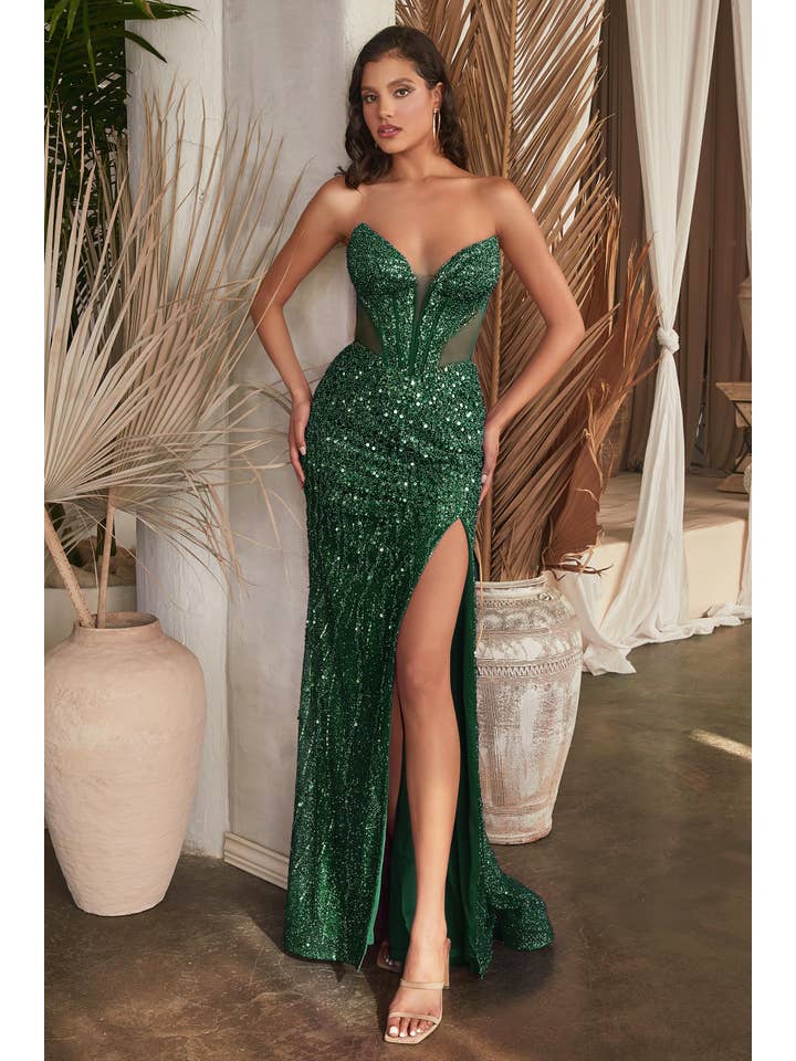 {Ladivine by Cinderella Divine Sequin Embellished Strapless Corset Gown} - {} at {Linda Mariposa}