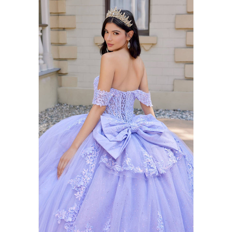 {Lilac Layered Floral Lace Quinceañera Ball Gown | Sweetheart Neckline} - {} at {Linda Mariposa}