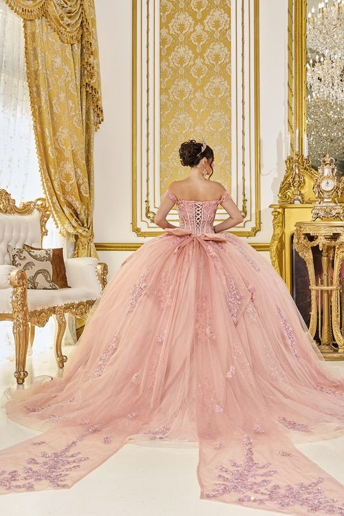 {Linda Mariposa Appliqué Tulle Dress - Style 5121 - Rose Gold} - {} at {Linda Mariposa}