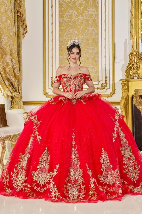 {Linda Mariposa Charro Style Gold Dress - Style 5086 - Red} - {} at {Linda Mariposa}