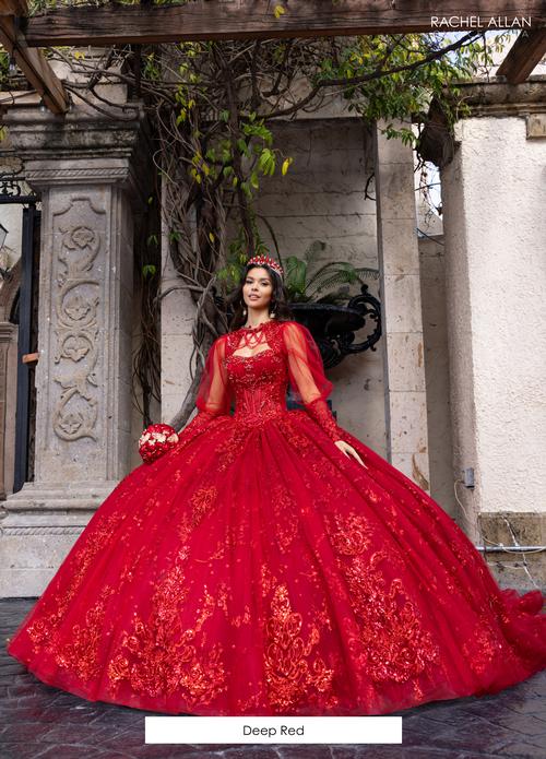 {Linda Mariposa Deep Red Sparkle Dress with Detachable Sleeves - Style RA - Red} - {} at {Linda Mariposa}