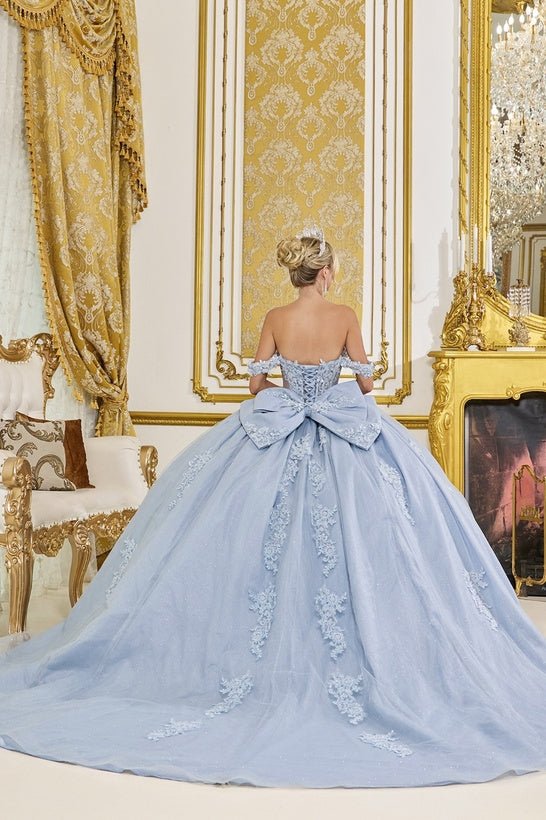 {Linda Mariposa Floral Lace Ball Gown - Style 5088 - Dusty Blue} - {} at {Linda Mariposa}